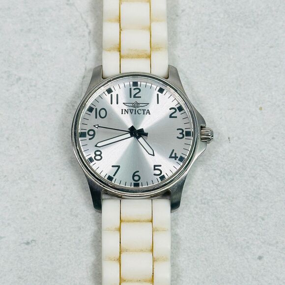 Invicta Accessories - Invicta Angel Watch Womens 37mm White Silicone Band Silver Tone New Battery